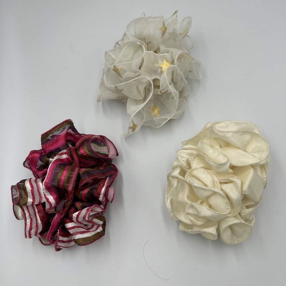 Lot Of 3 Large Vintage 80's Fabric Claw Clip Hair Bows Clincher Stars Stripes 7"